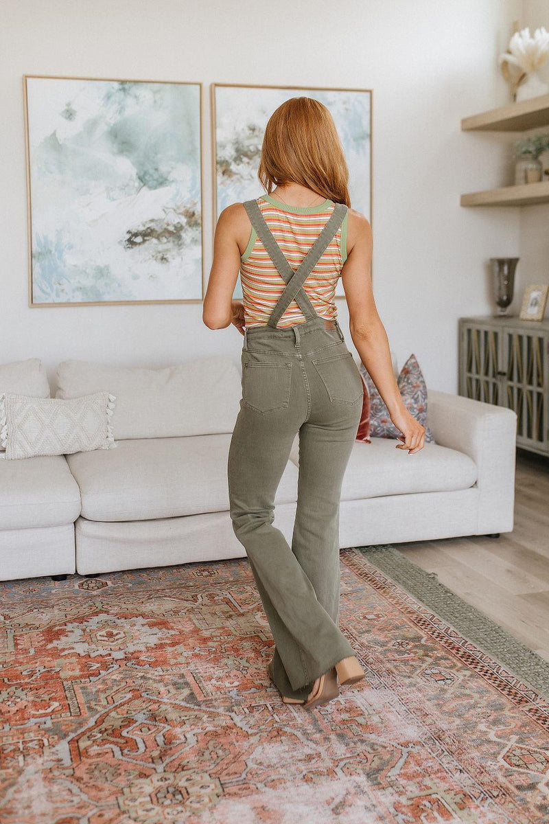 Hazel Blues® | Olivia Control Top Release Hem Overalls in Olive - Hazel Blues®