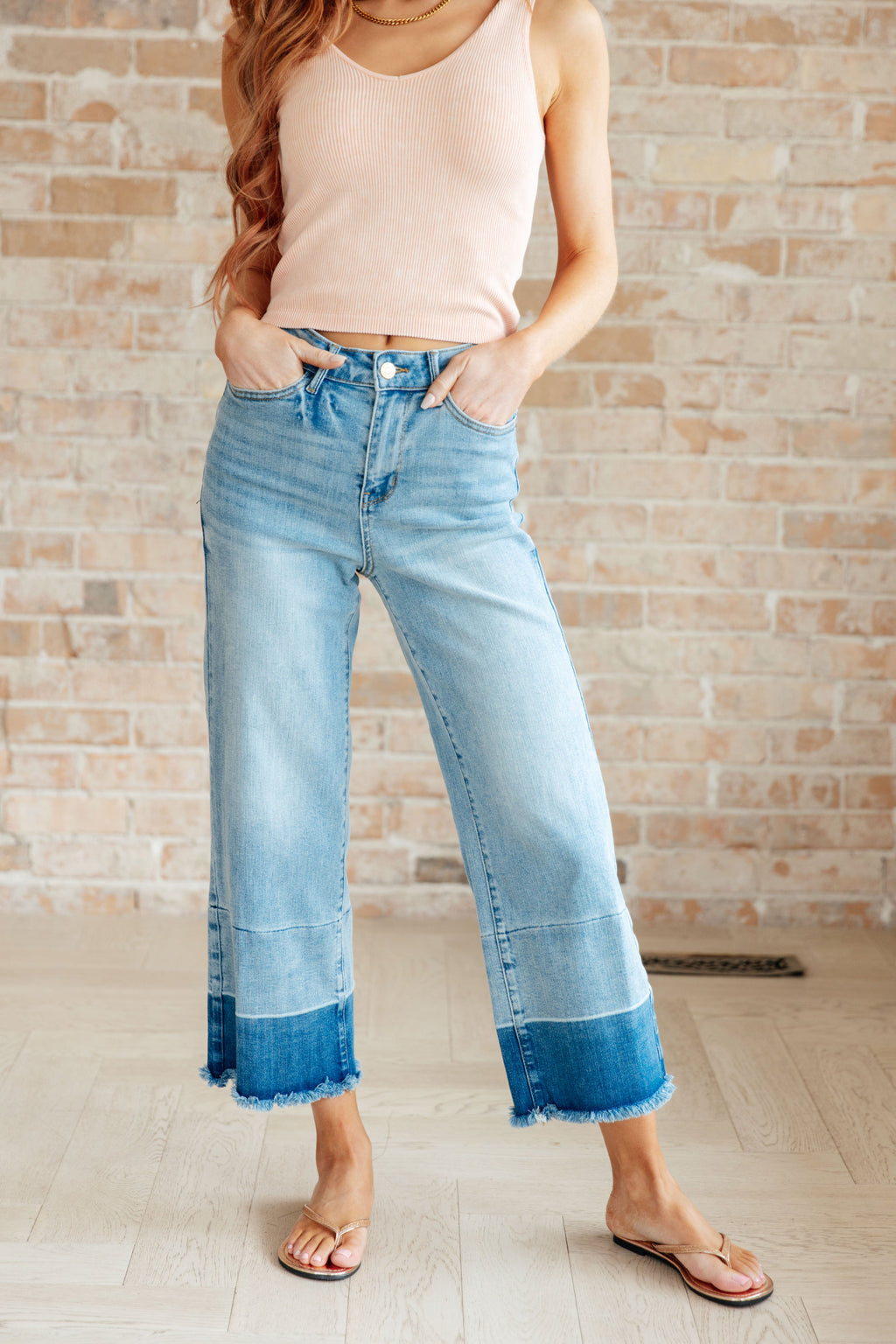 Hazel Blues® |  Olivia High Rise Wide Leg Crop Jeans in Medium Wash