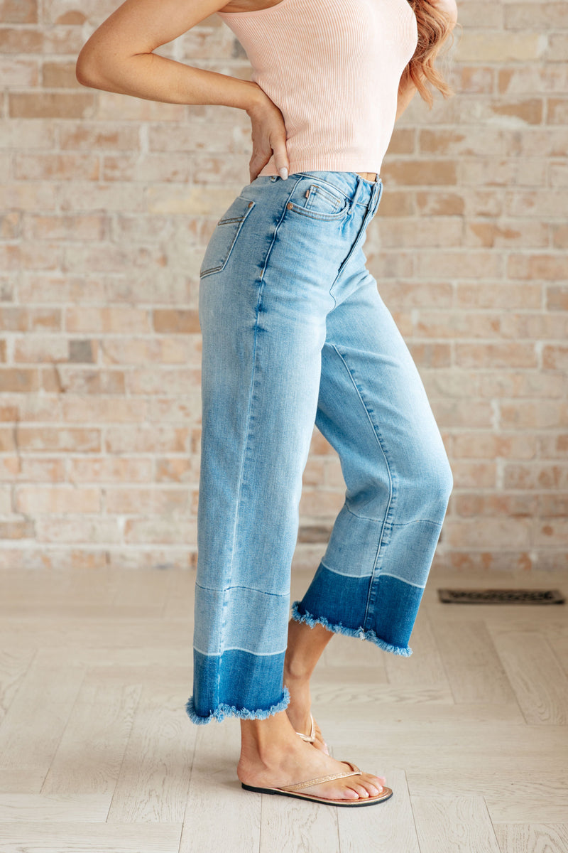 Hazel Blues® |  Olivia High Rise Wide Leg Crop Jeans in Medium Wash