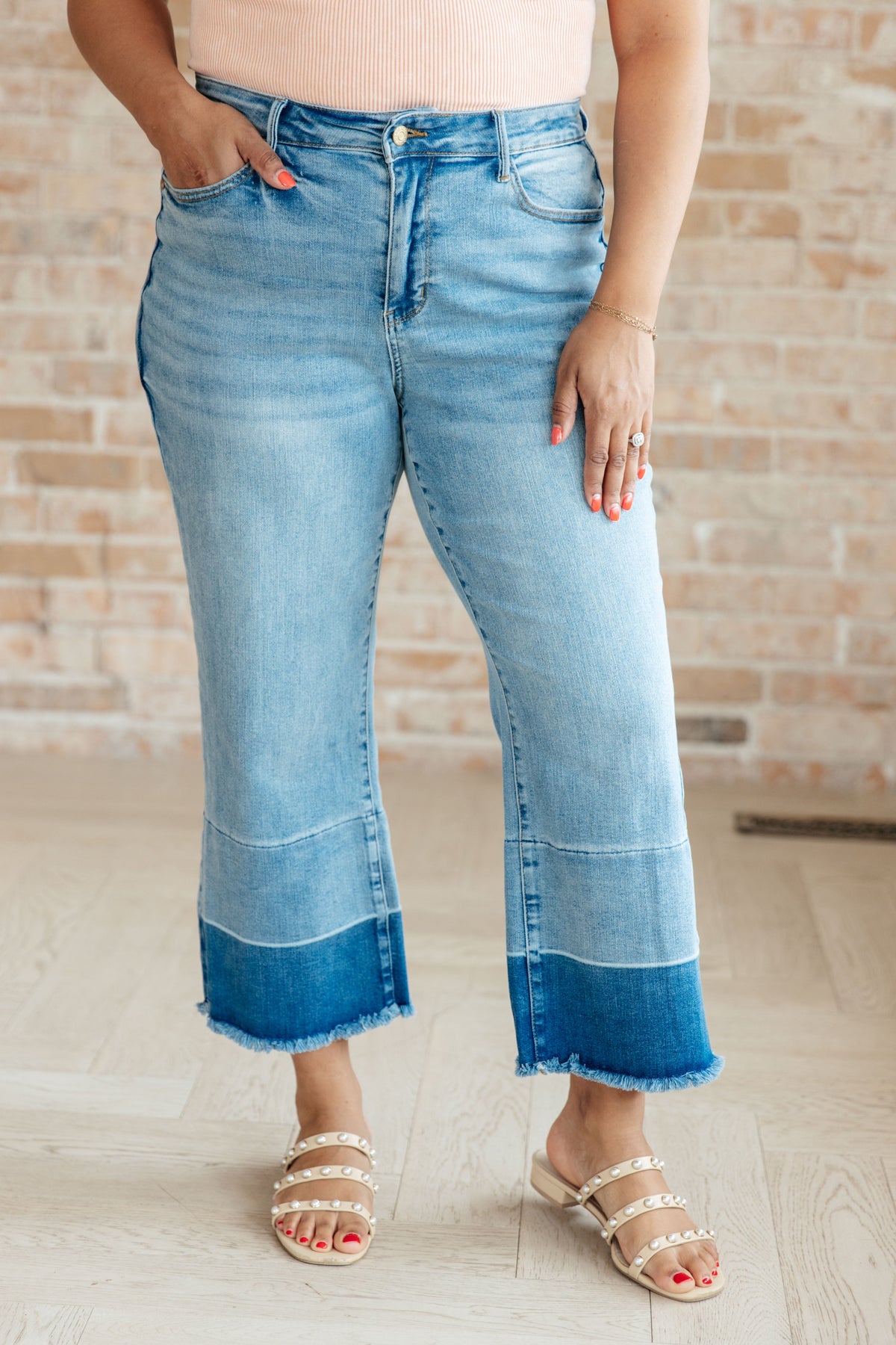 Hazel Blues® |  Olivia High Rise Wide Leg Crop Jeans in Medium Wash