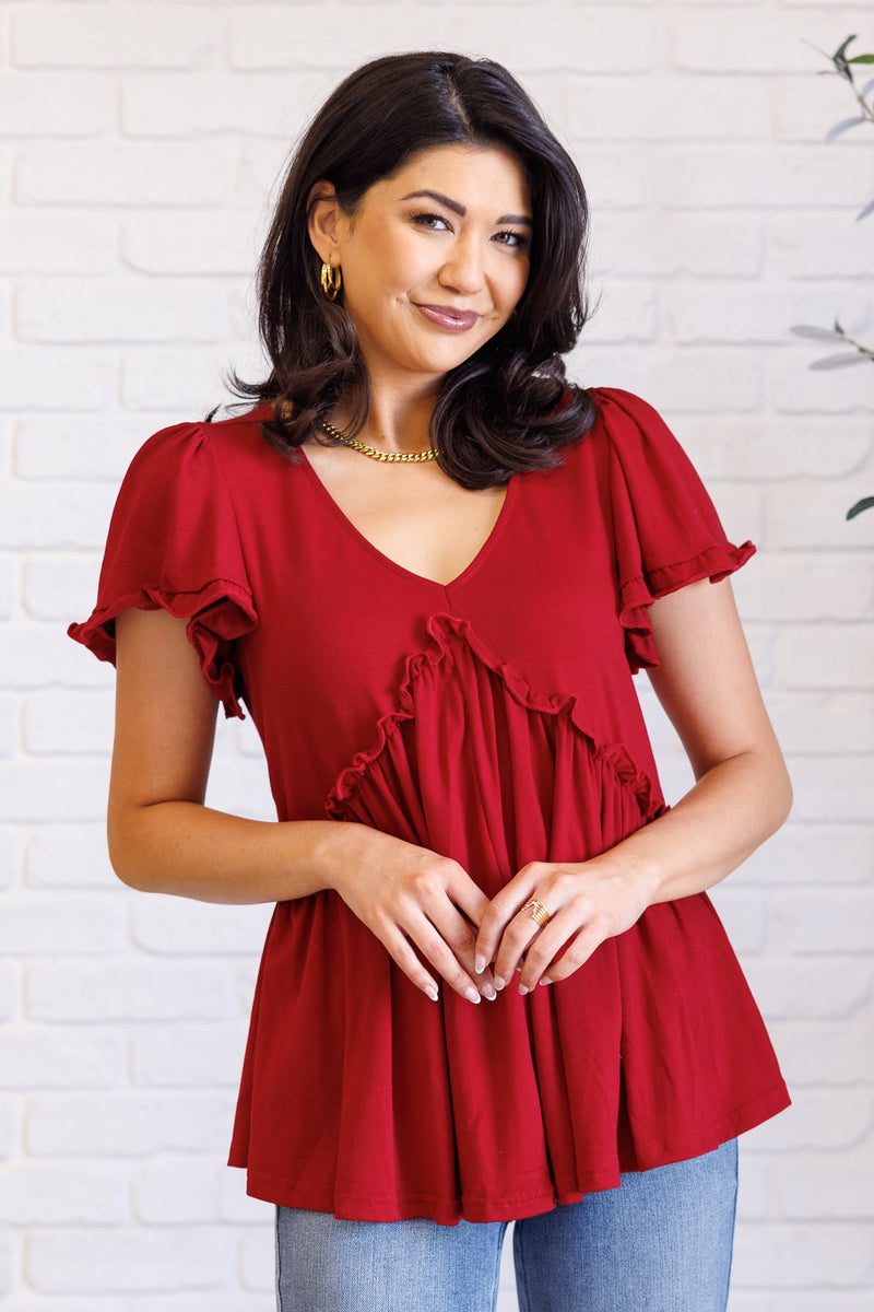 Hazel Blues® |  One Day Soon V-Neck Ruffle Detail Top
