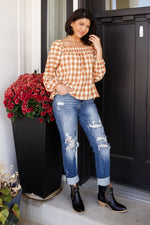 Hazel Blues® |  One Fine Afternoon Gingham Plaid Top In Caramel