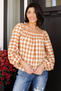 Hazel Blues® |  One Fine Afternoon Gingham Plaid Top In Caramel