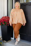 Hazel Blues® |  One Fine Afternoon Gingham Plaid Top In Caramel