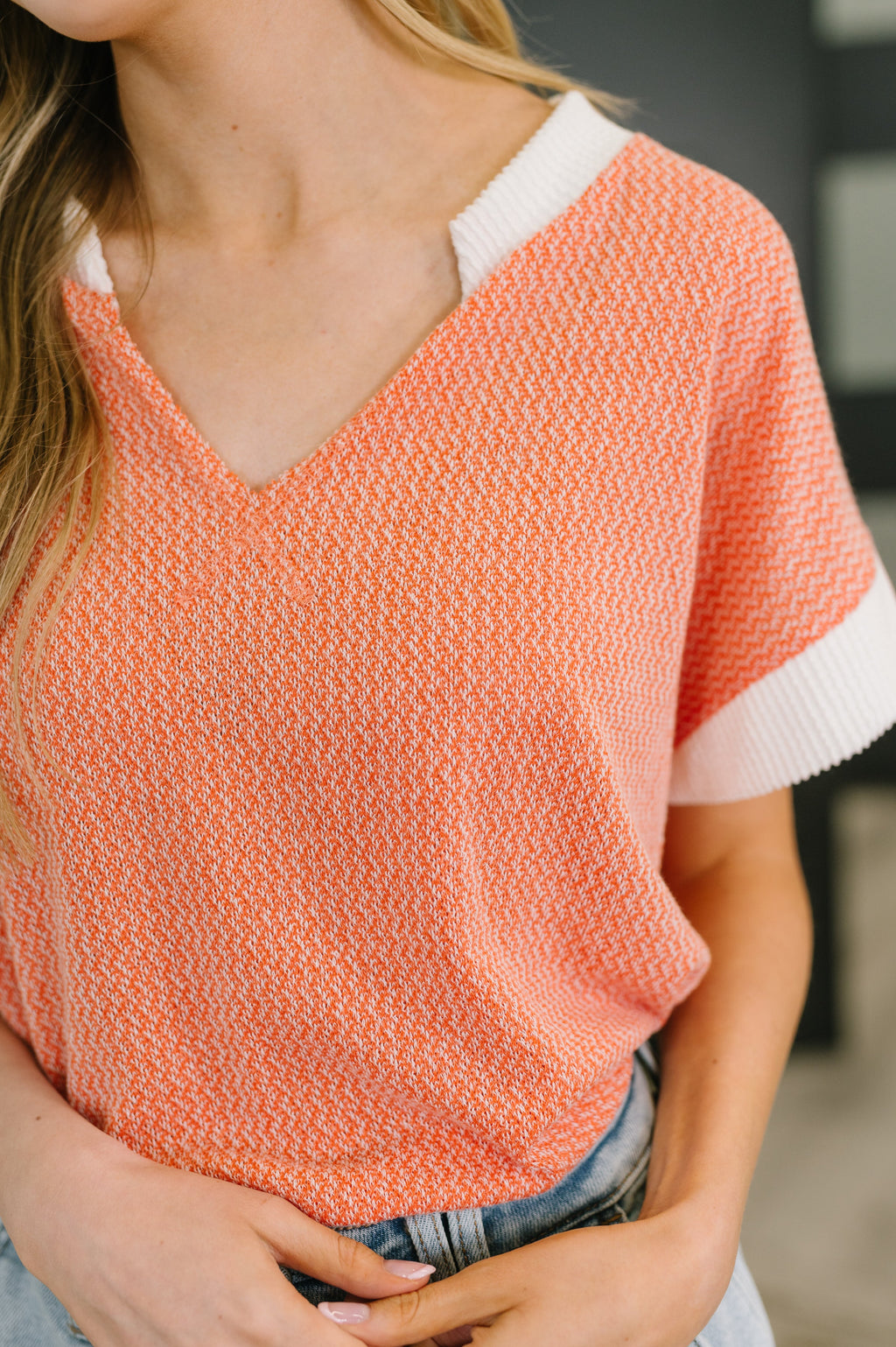 Hazel Blues® |  One Piece at a Time V-Neck Short Sleeve Top in Coral
