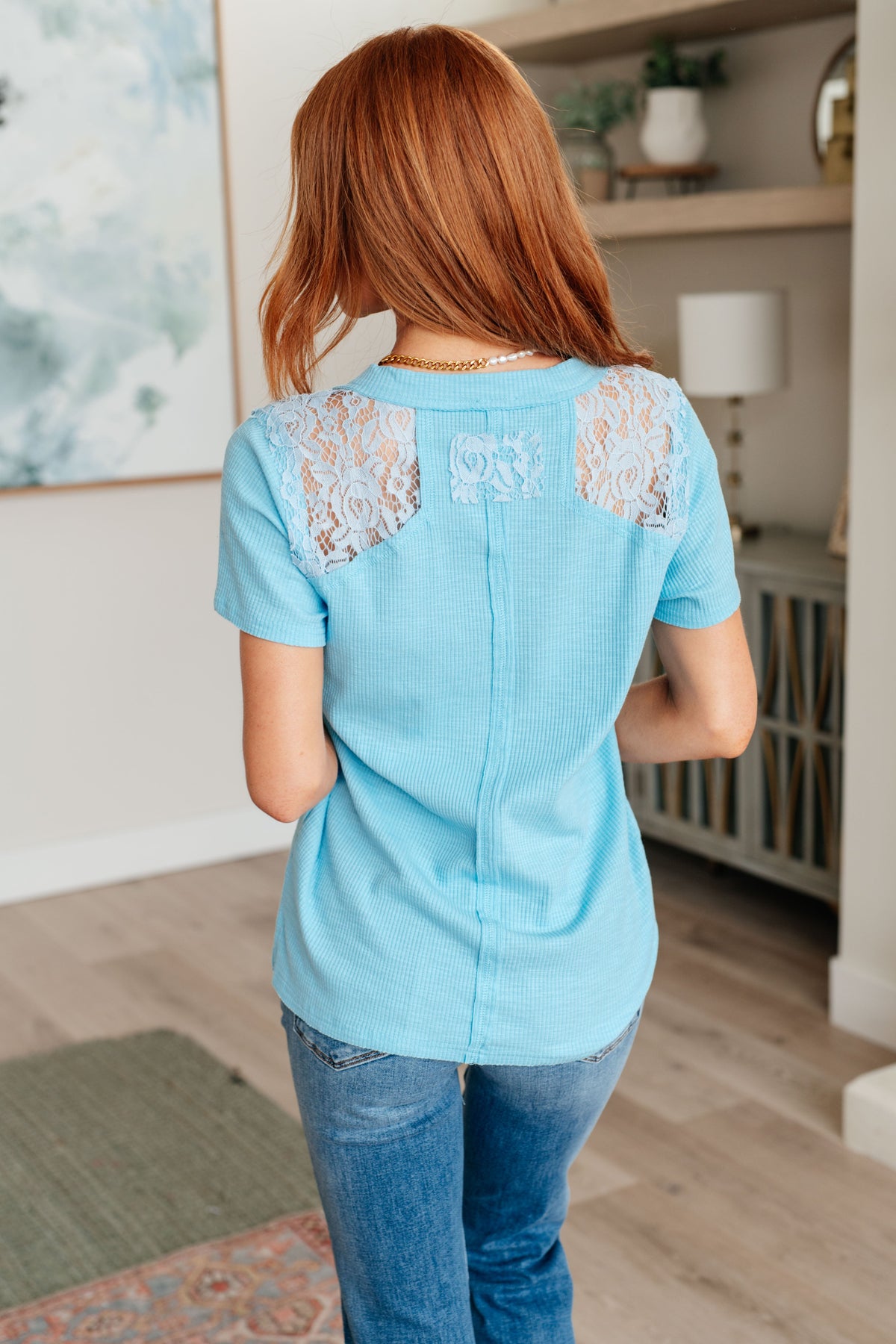 Hazel Blues® |  Only Happy When it Rains Lace Detail Top