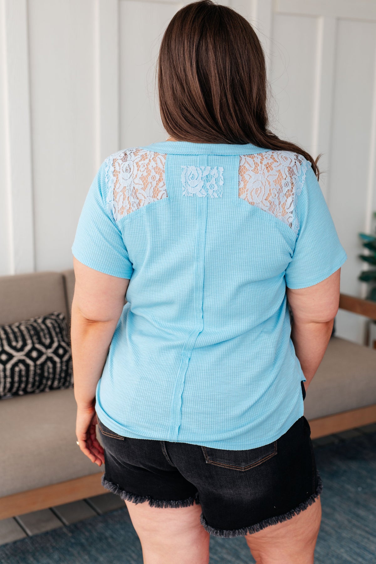 Hazel Blues® |  Only Happy When it Rains Lace Detail Top