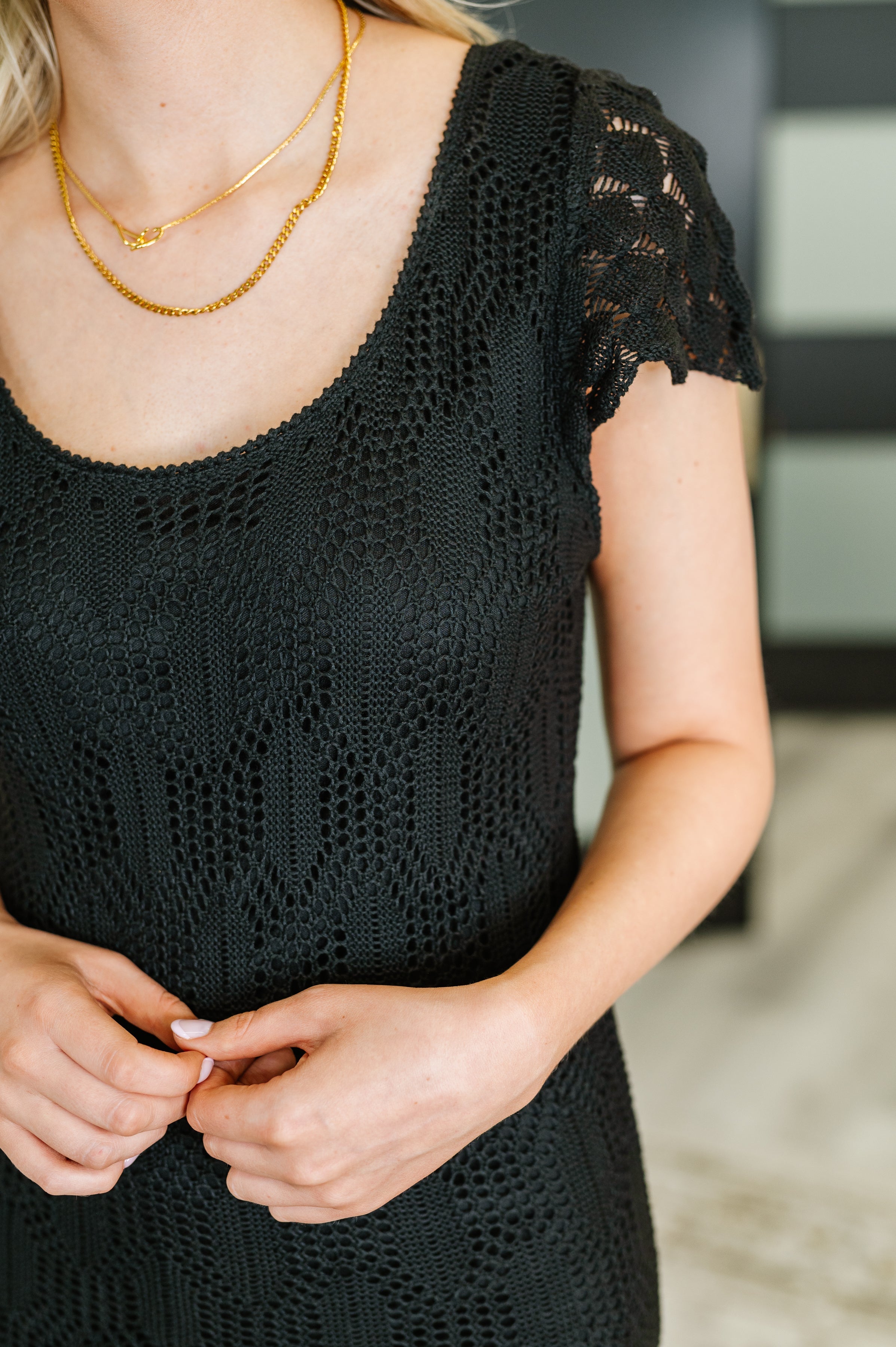On The Town Lace Scoop Neck Dress in Black 1XL