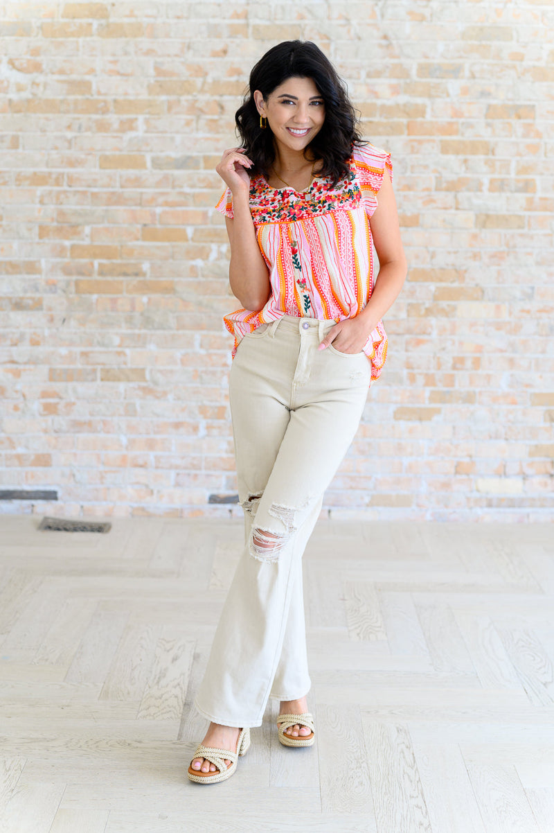 Hazel Blues® |  Orange Blossoms Flutter Sleeve Blouse