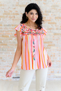 Hazel Blues® |  Orange Blossoms Flutter Sleeve Blouse