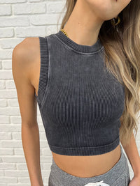 Hazel Blues® |  Over and Out Cropped Ribbed Tank in Black