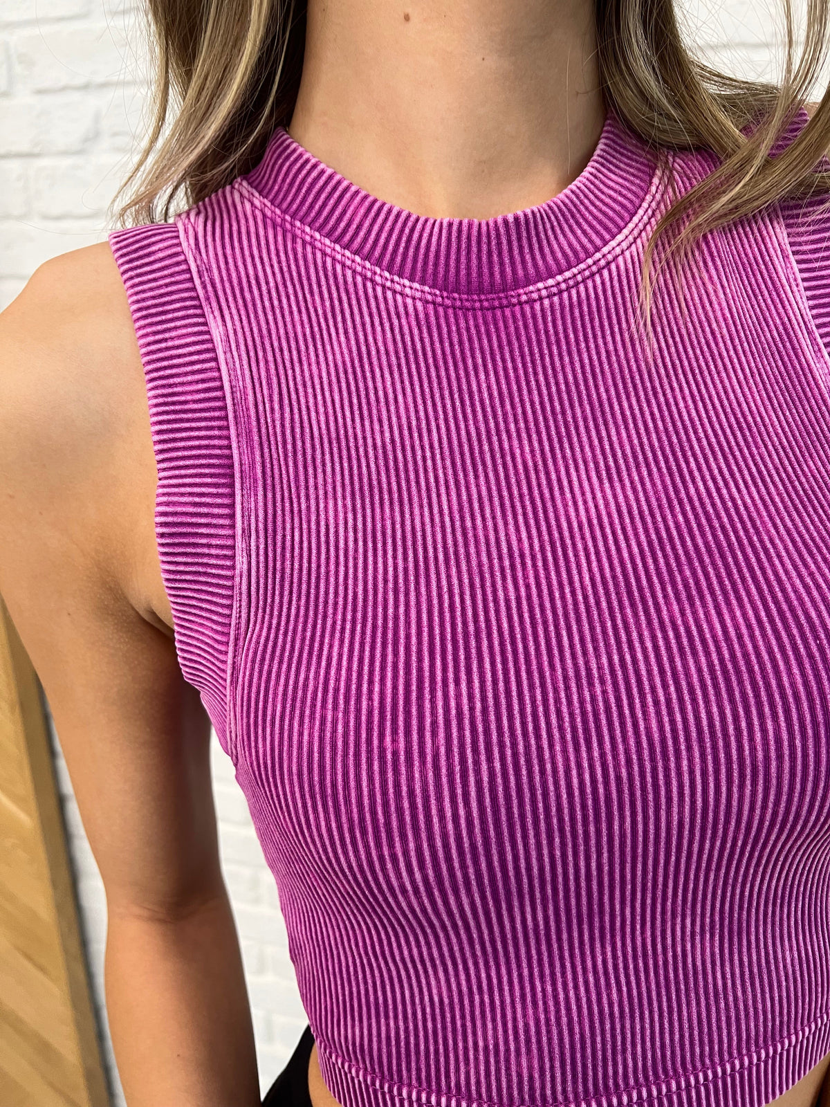 Hazel Blues® |  Over and Out Cropped Ribbed Tank in Lt Plum