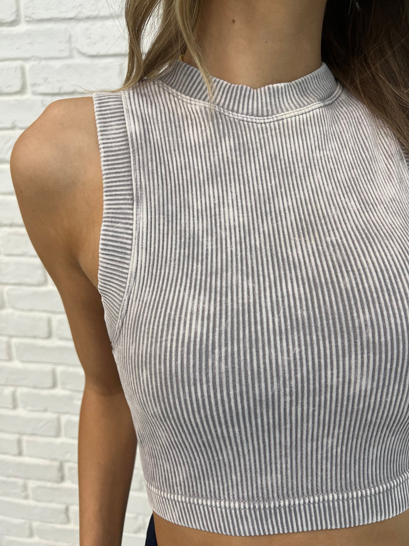 Hazel Blues® |  Over and Out Cropped Ribbed Tank in Sleet