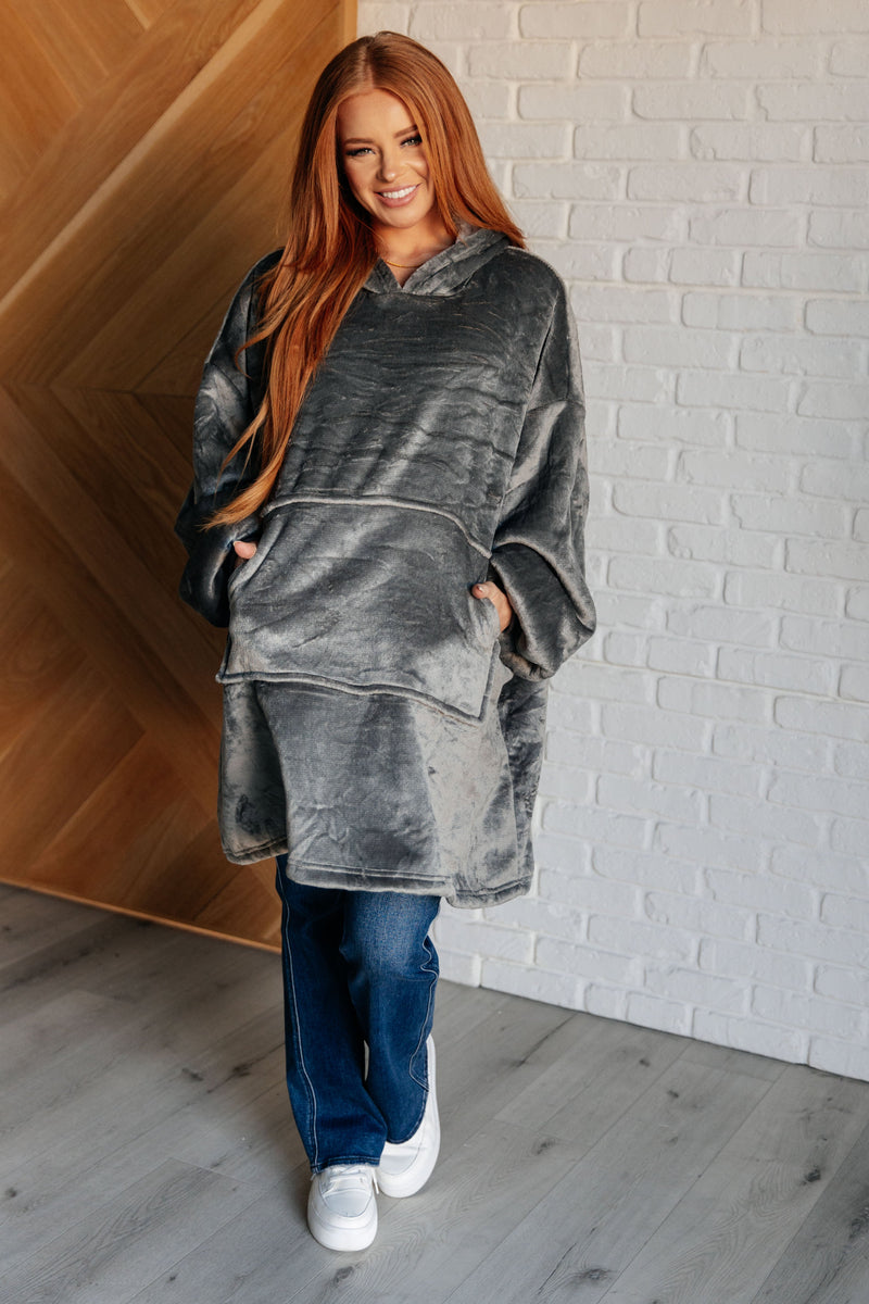 Hazel Blues® |  Oversized Velour Blanket Hoodie in Gray