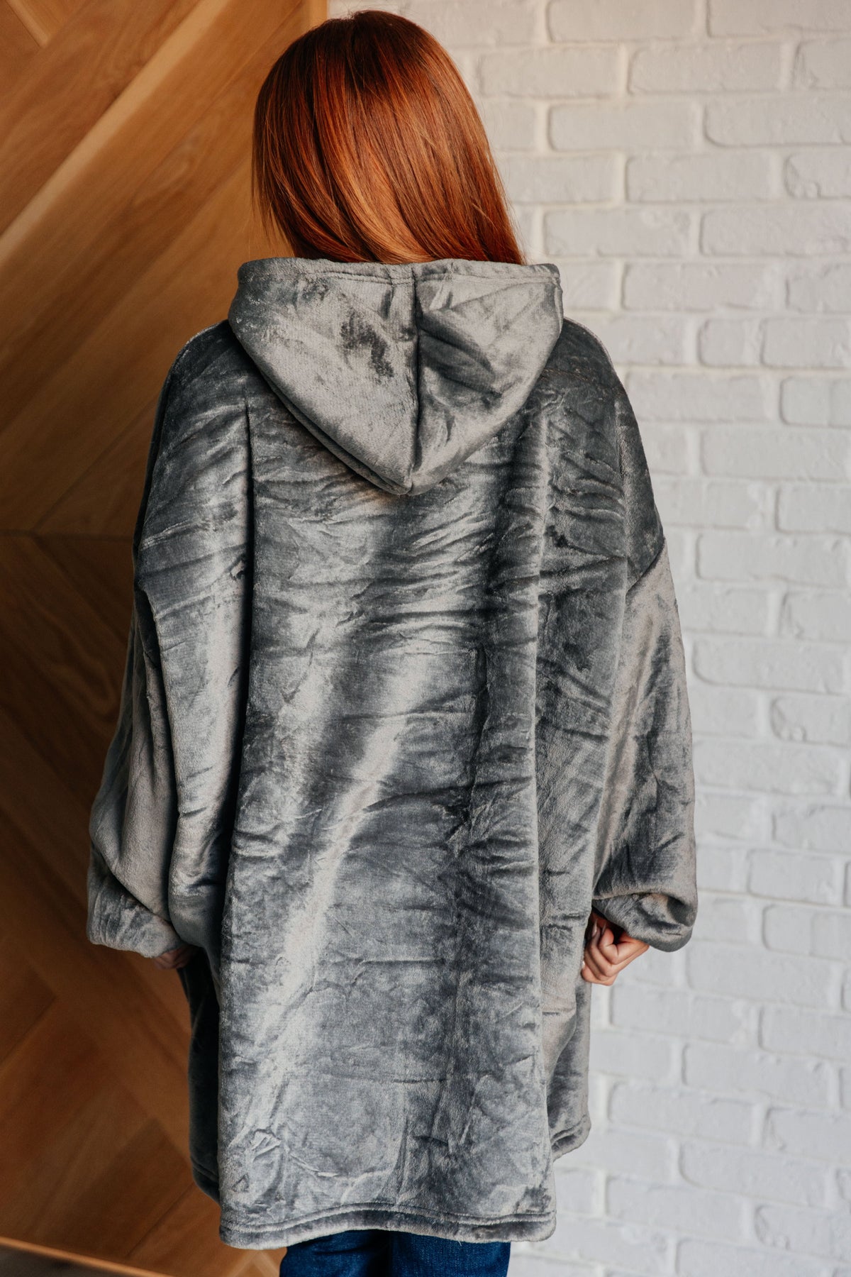 Hazel Blues® |  Oversized Velour Blanket Hoodie in Gray