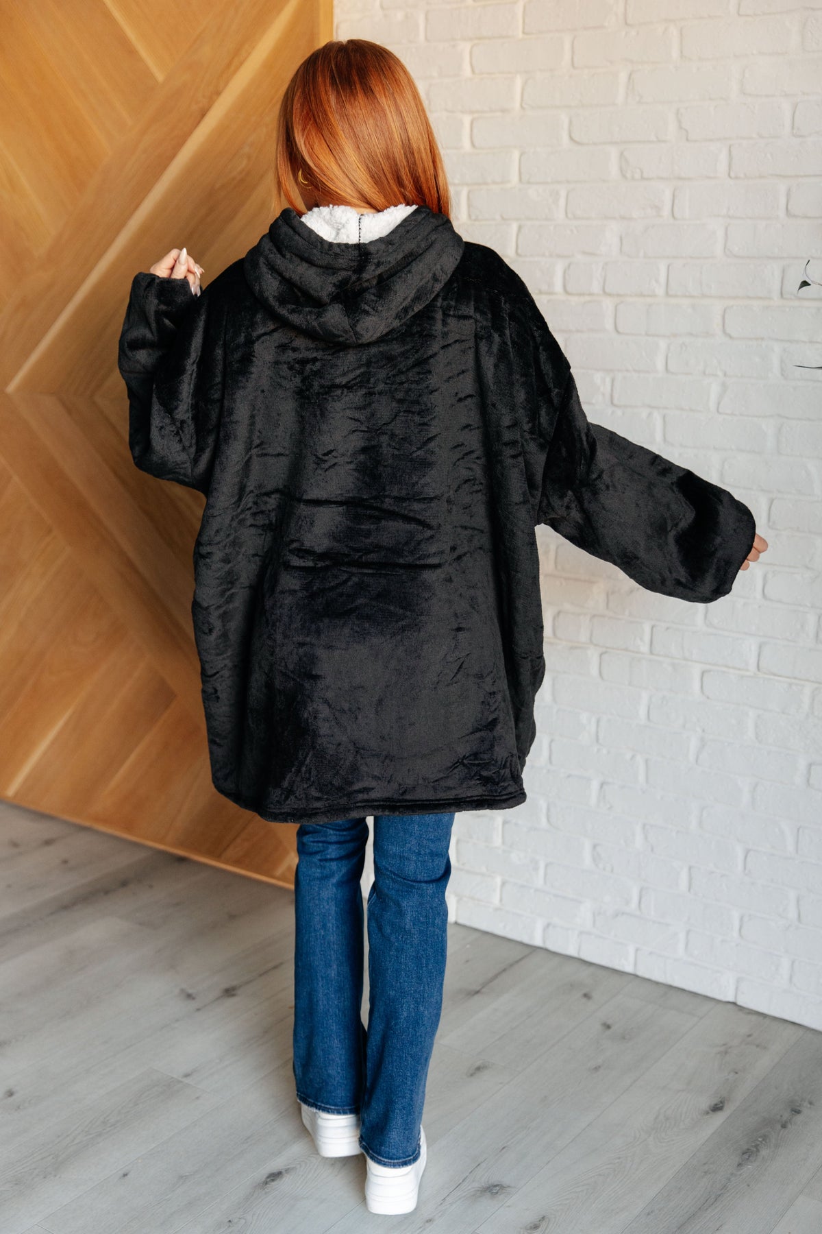 Hazel Blues® |  Oversized Velour Blanket Hoodie in Black