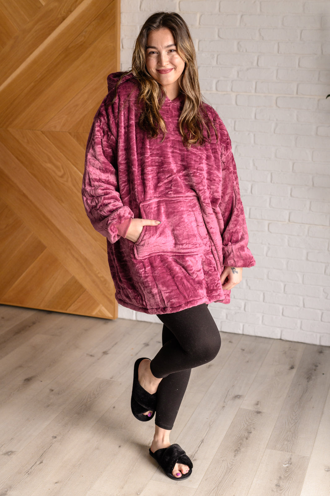 Hazel Blues® |  Oversized Velour Blanket Hoodie in Purple