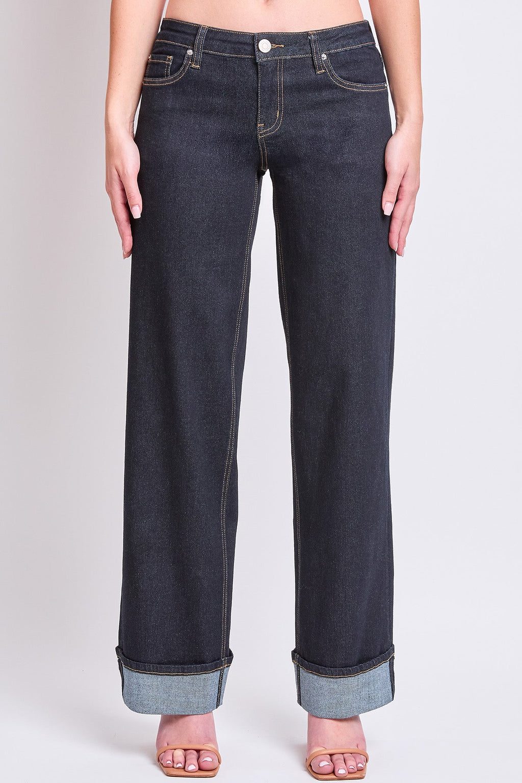 Low Rise Wide Leg Cuff Jeans
