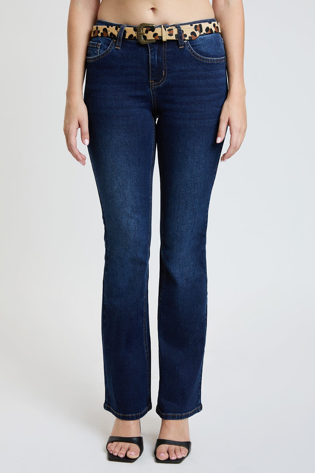 Mid-Rise Belted Bootcut Jeans - Midnight Sky Blue