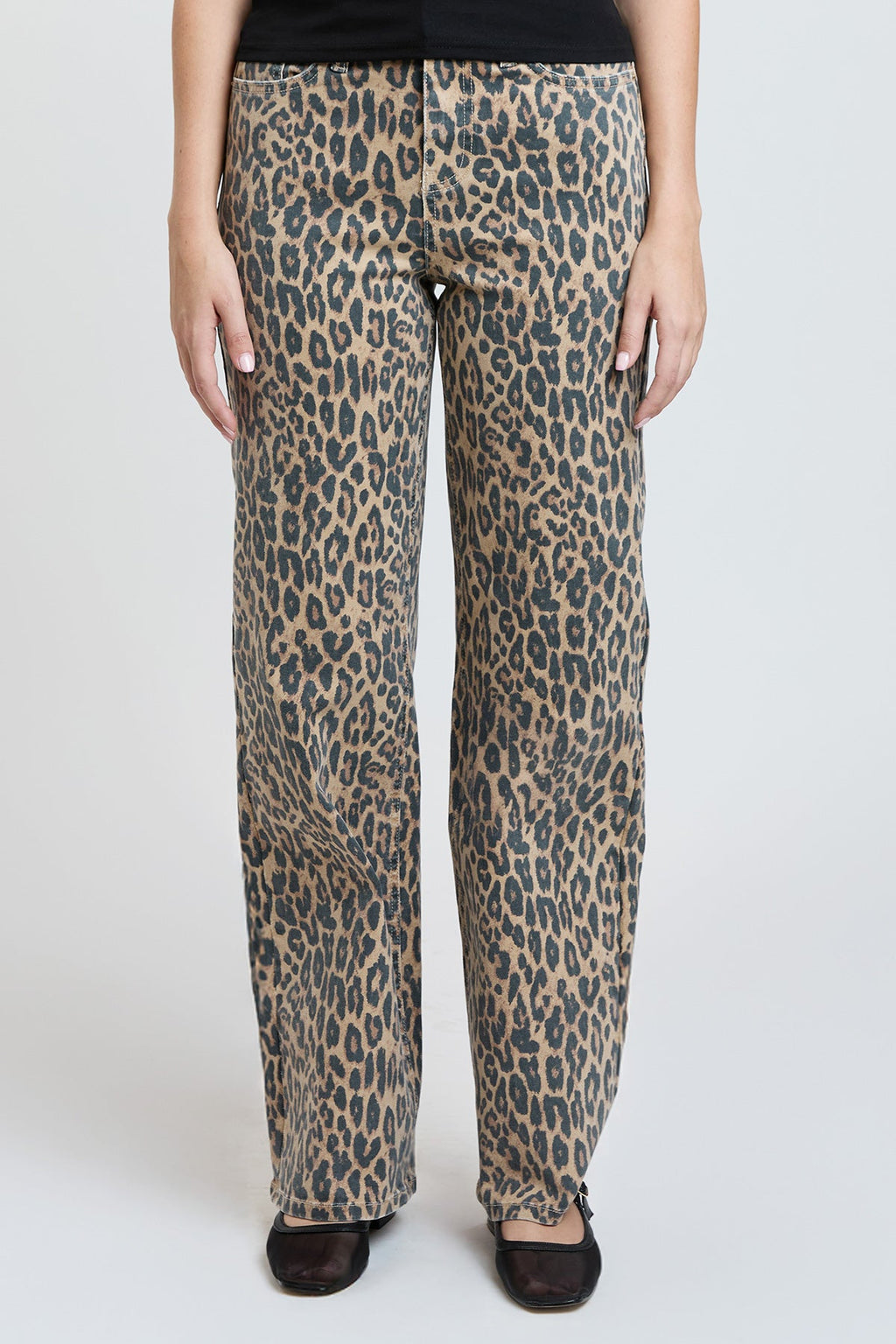 High-Rise Animal-Print Wide-Leg Jeans
