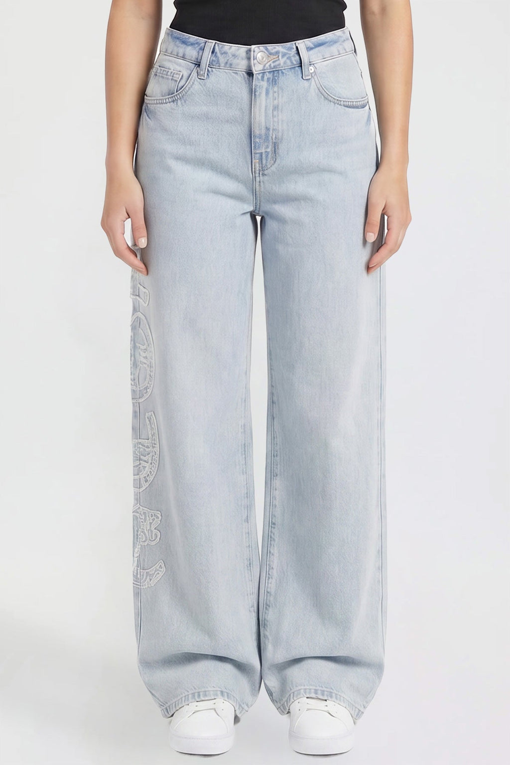 Joey Super Wide Leg Jeans with Love Patch