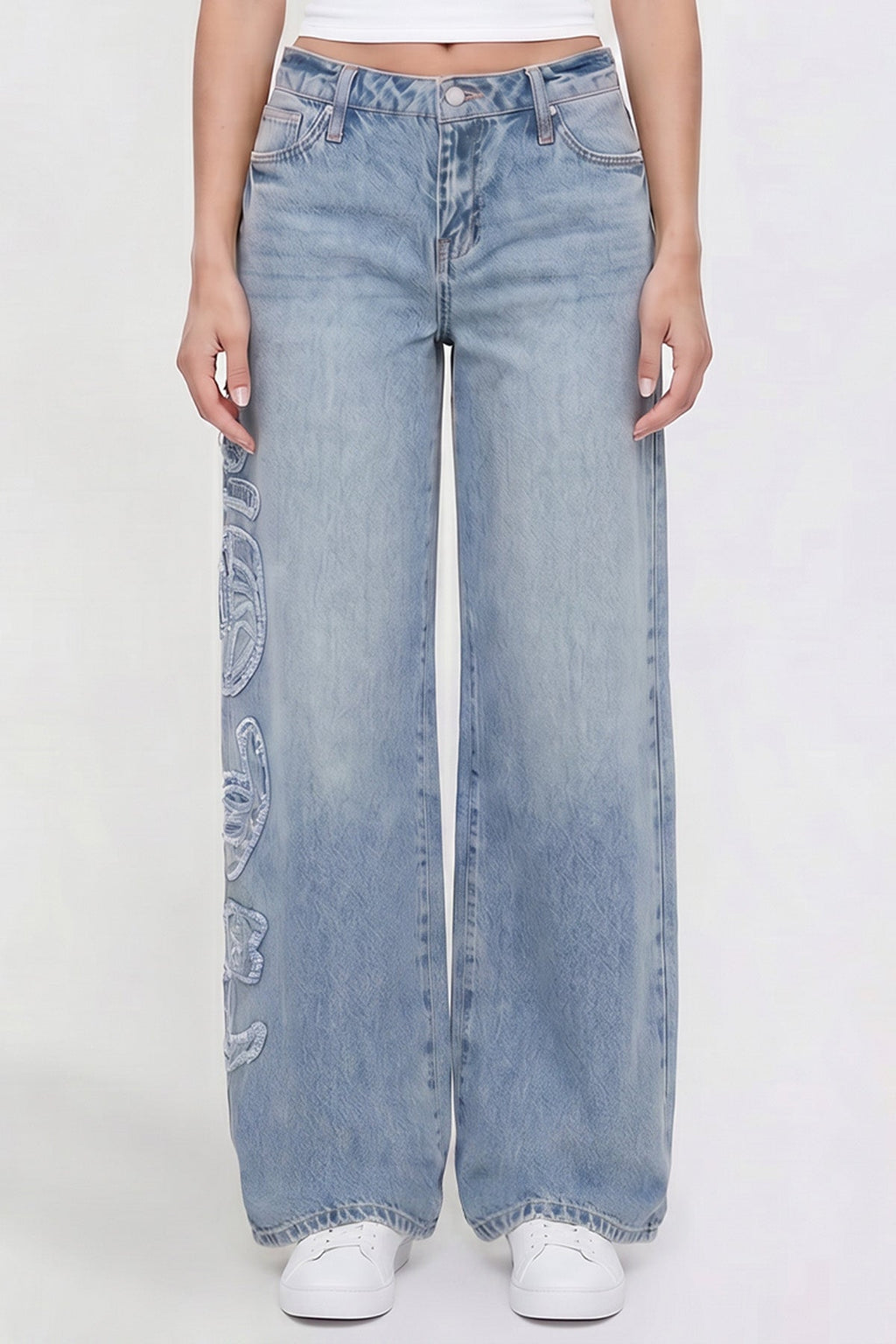 Joey Super Wide Leg Jeans with Love Patch