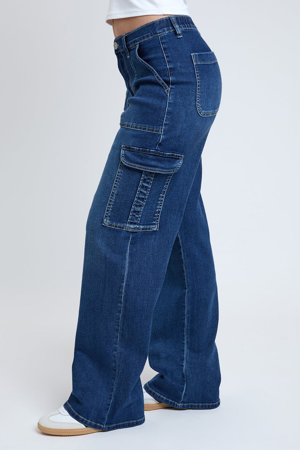 Elastic Waist Straight  Cargo Jean