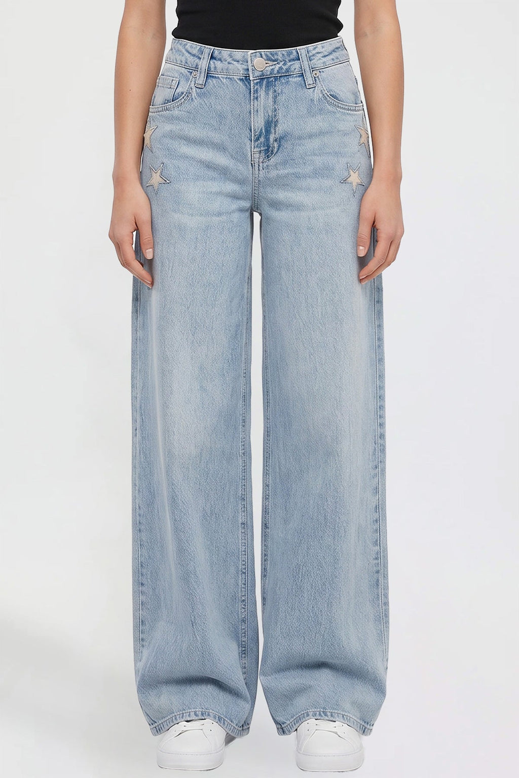 Joey Super Wide Leg Jeans with Star Patches