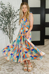Hazel Blues® |  Paint Me Pretty Square Neck Dress in Lime, Blue and Tangerine