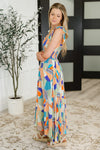 Hazel Blues® |  Paint Me Pretty Square Neck Dress in Lime, Blue and Tangerine