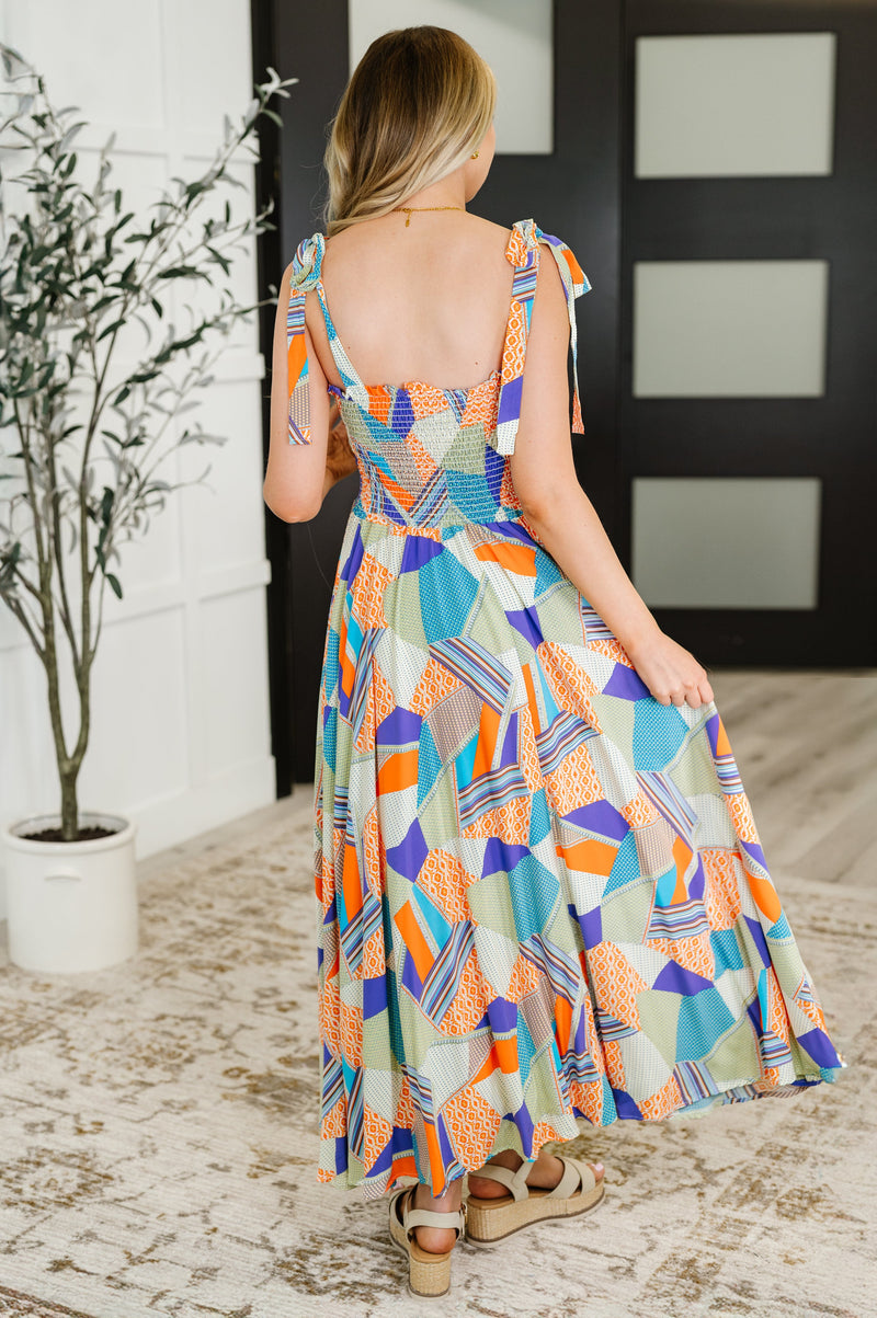 Hazel Blues® |  Paint Me Pretty Square Neck Dress in Lime, Blue and Tangerine