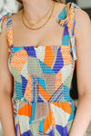 Hazel Blues® |  Paint Me Pretty Square Neck Dress in Lime, Blue and Tangerine