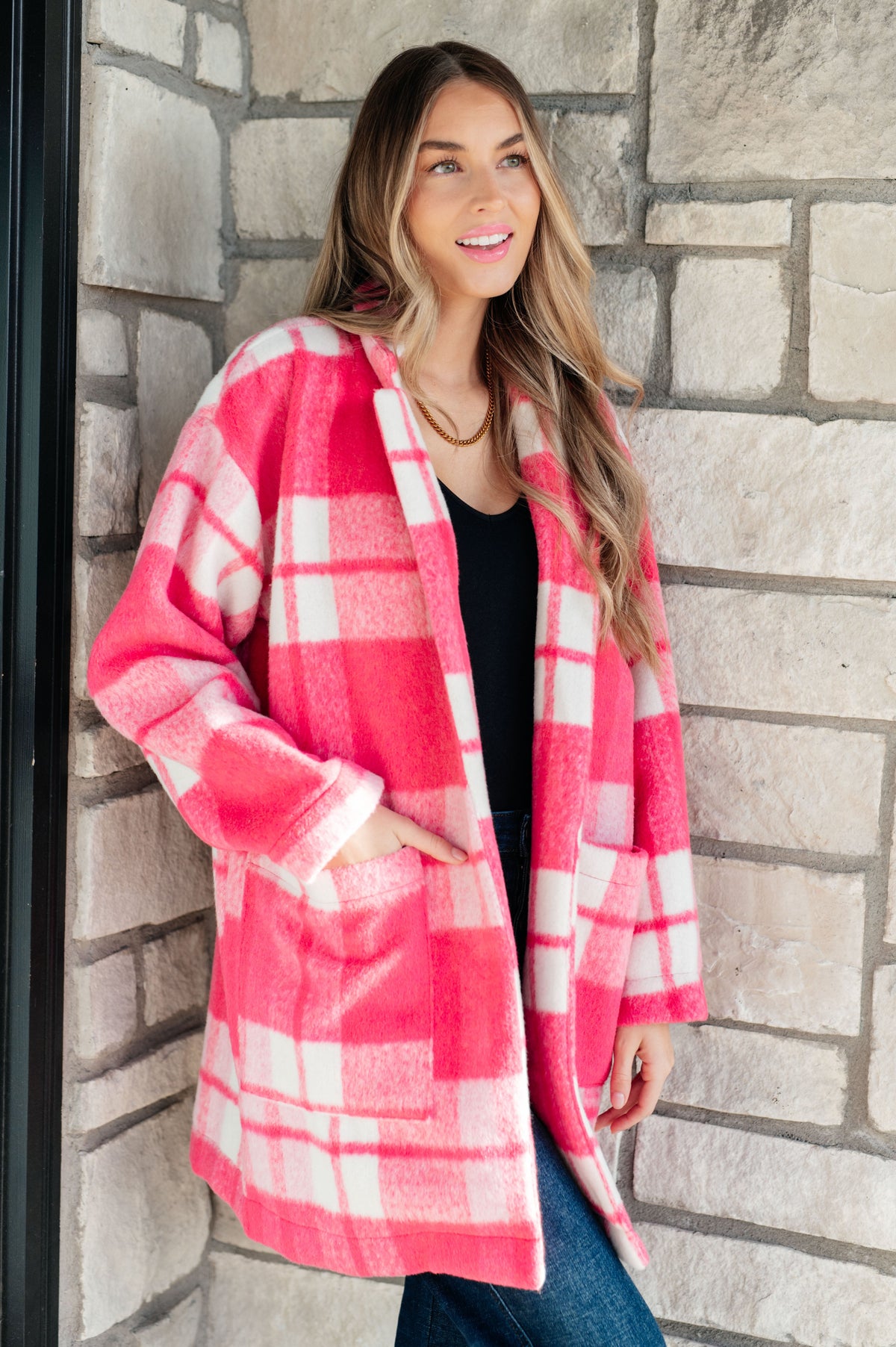 Hazel Blues® |  Passion in Plaid Coat in Pink