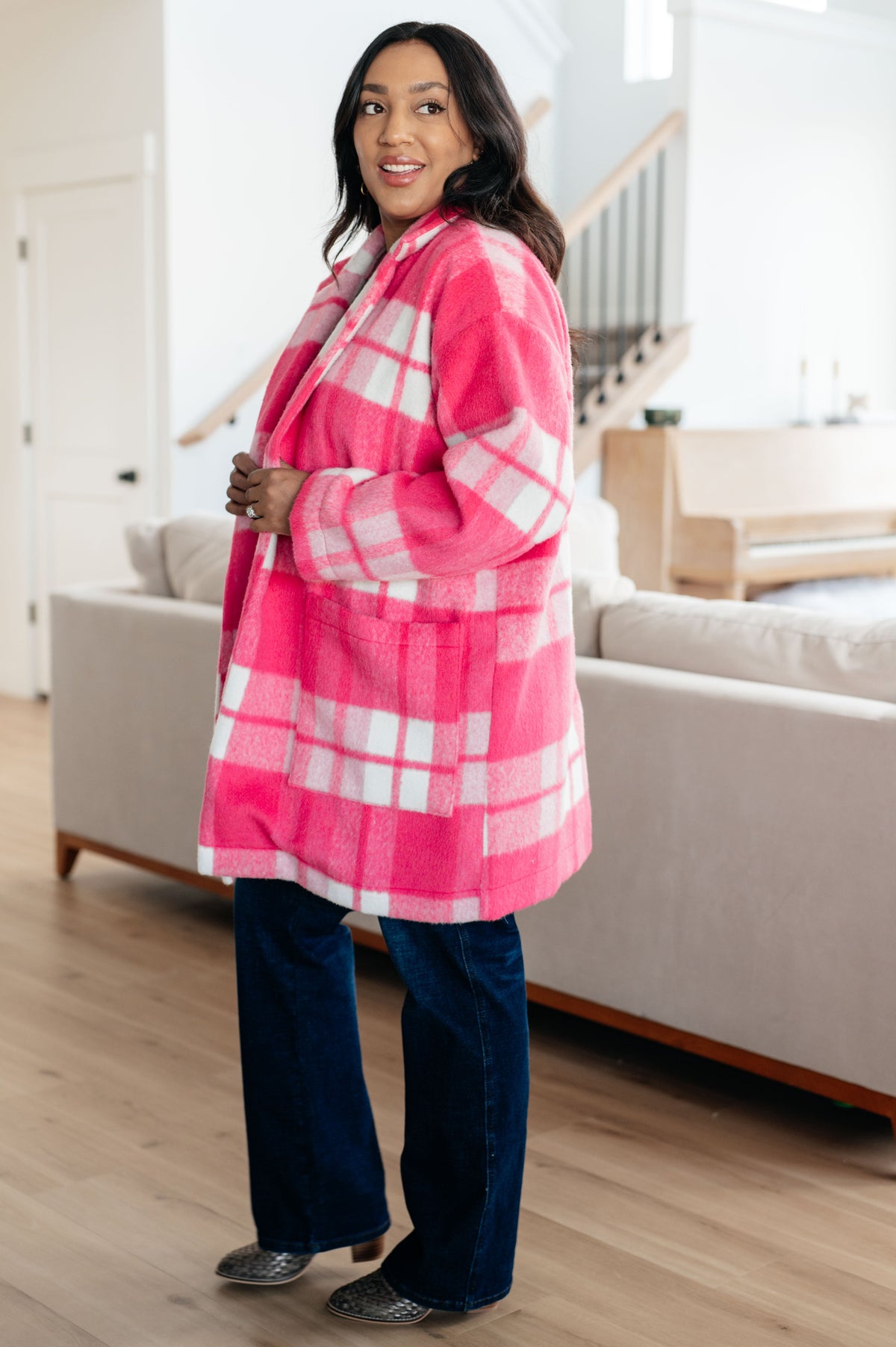 Hazel Blues® |  Passion in Plaid Coat in Pink