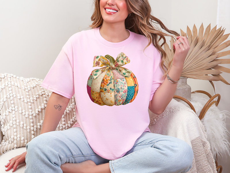 Hazel Blues® |  Patchwork Pumpkin Graphic Tee in Two Colors