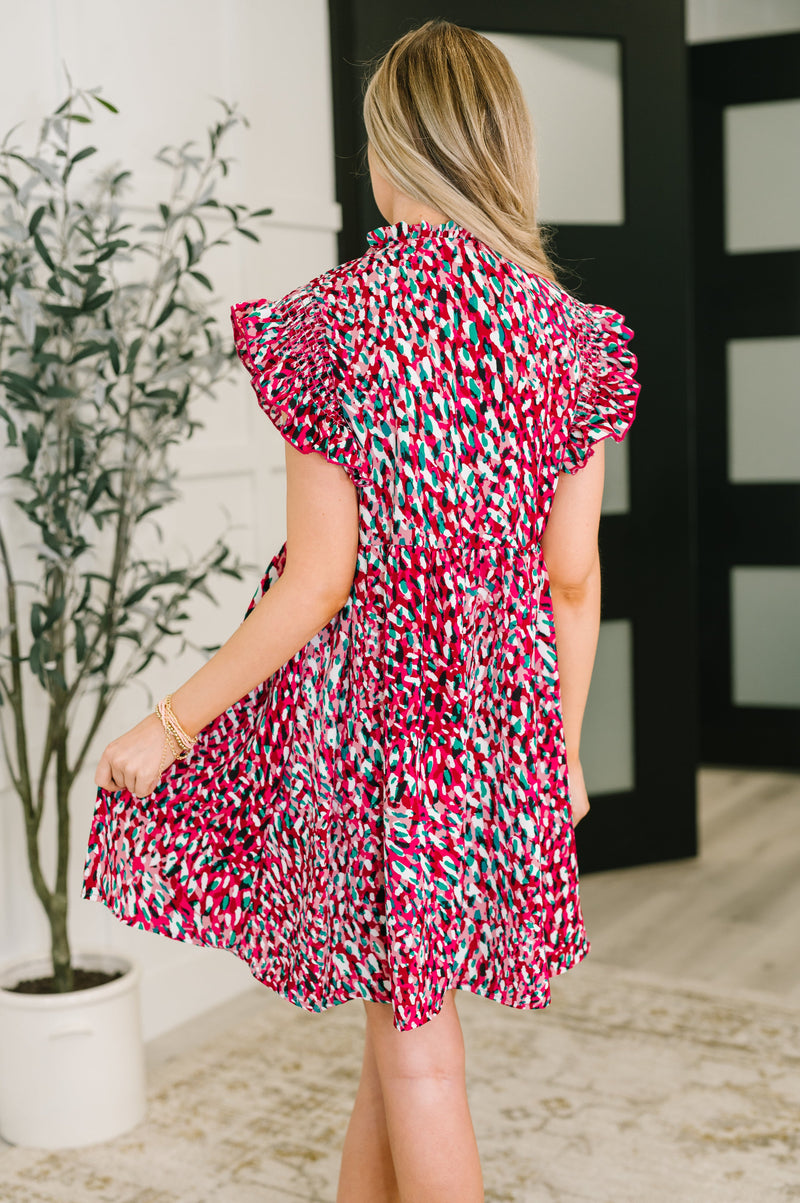 Pattern Pending Bow Detail Dress in Fuchsia and Black Small Pattern Pending Bow Detail Dress in Fuchsia and Black Small