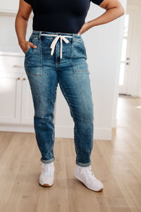 Hazel Blues® |  Payton Pull On Denim Joggers in Medium Wash