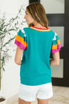 Hazel Blues® |  Perfect Playlist Color Block Sleeve Top