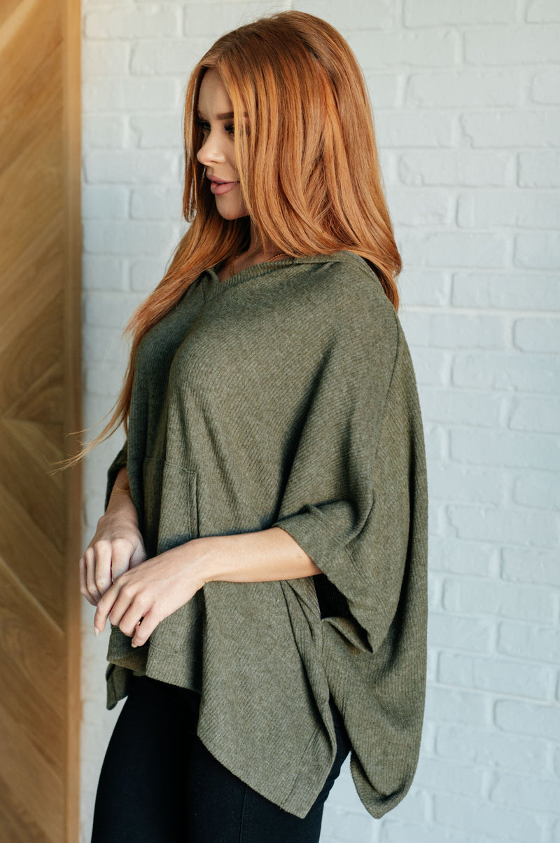 Hazel Blues® |  Perfectly Poised Hooded Poncho in Olive