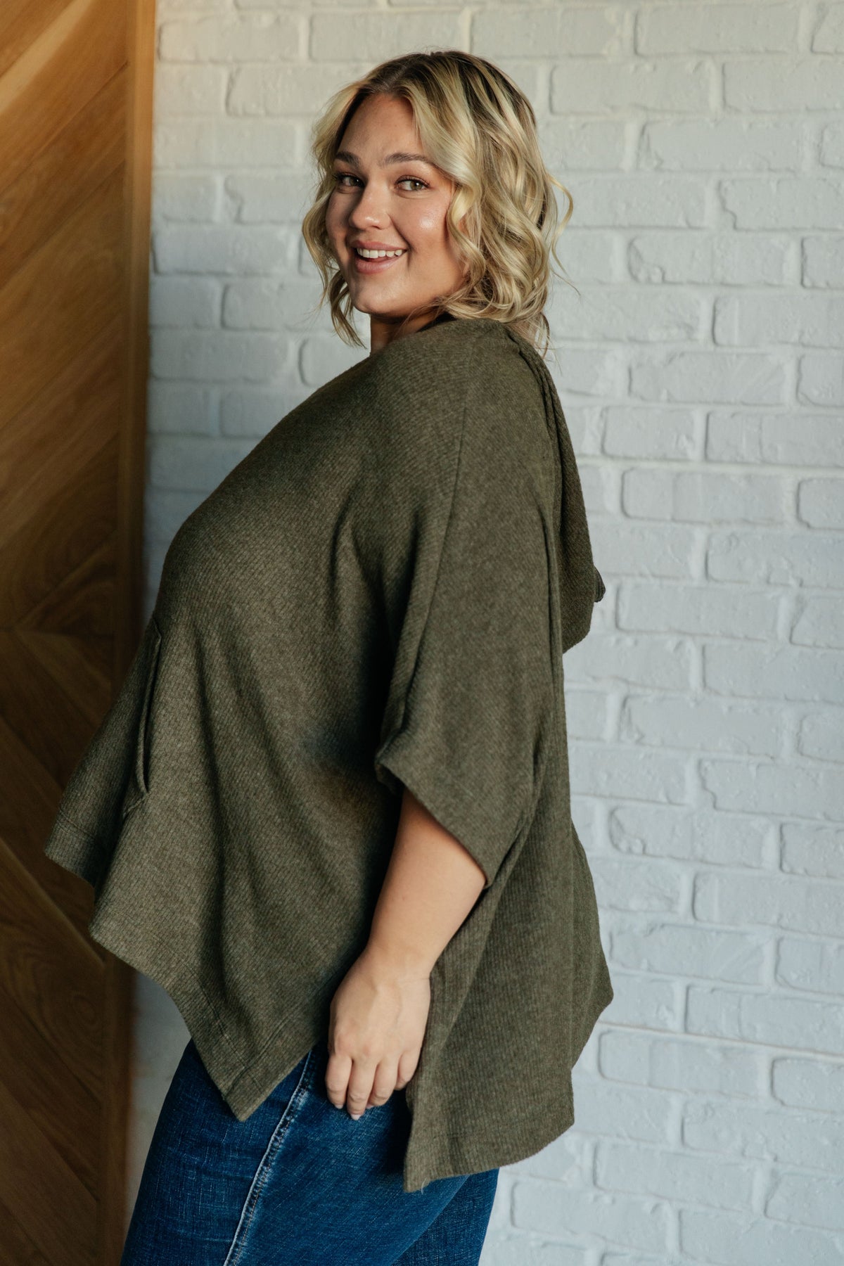 Hazel Blues® |  Perfectly Poised Hooded Poncho in Olive