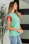 Hazel Blues® |  Petals & Poise Floral Flutter Sleeve Top in Green