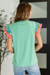 Hazel Blues® |  Petals & Poise Floral Flutter Sleeve Top in Green