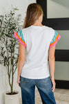 Hazel Blues® |  Petals & Poise Floral Flutter Sleeve Top in White