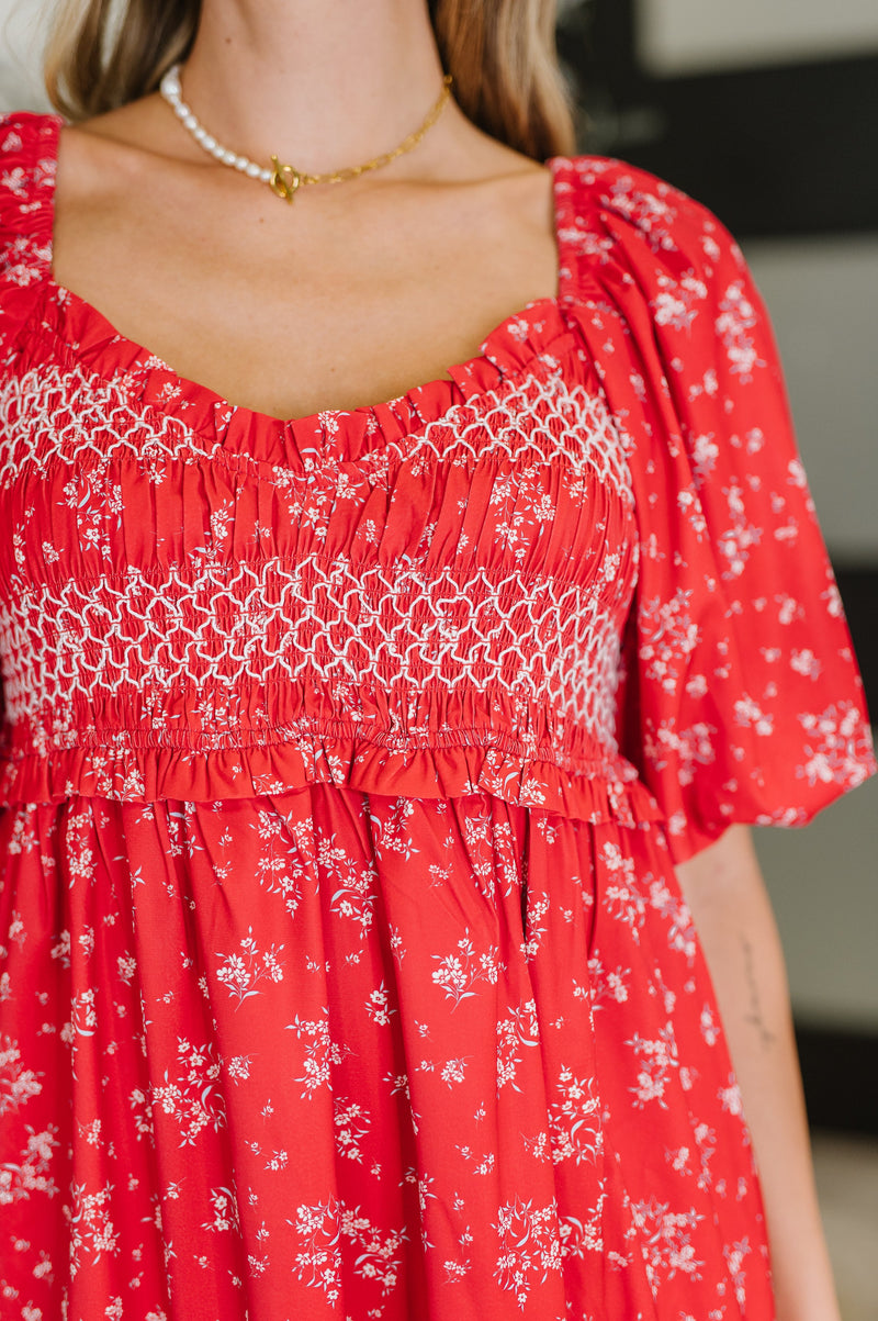 Hazel Blues® |  Petals & Promises V-Neck Dress in Red Multi