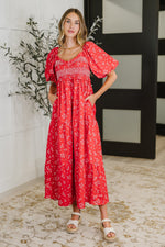 Hazel Blues® |  Petals & Promises V-Neck Dress in Red Multi