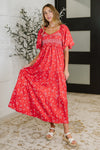 Hazel Blues® |  Petals & Promises V-Neck Dress in Red Multi
