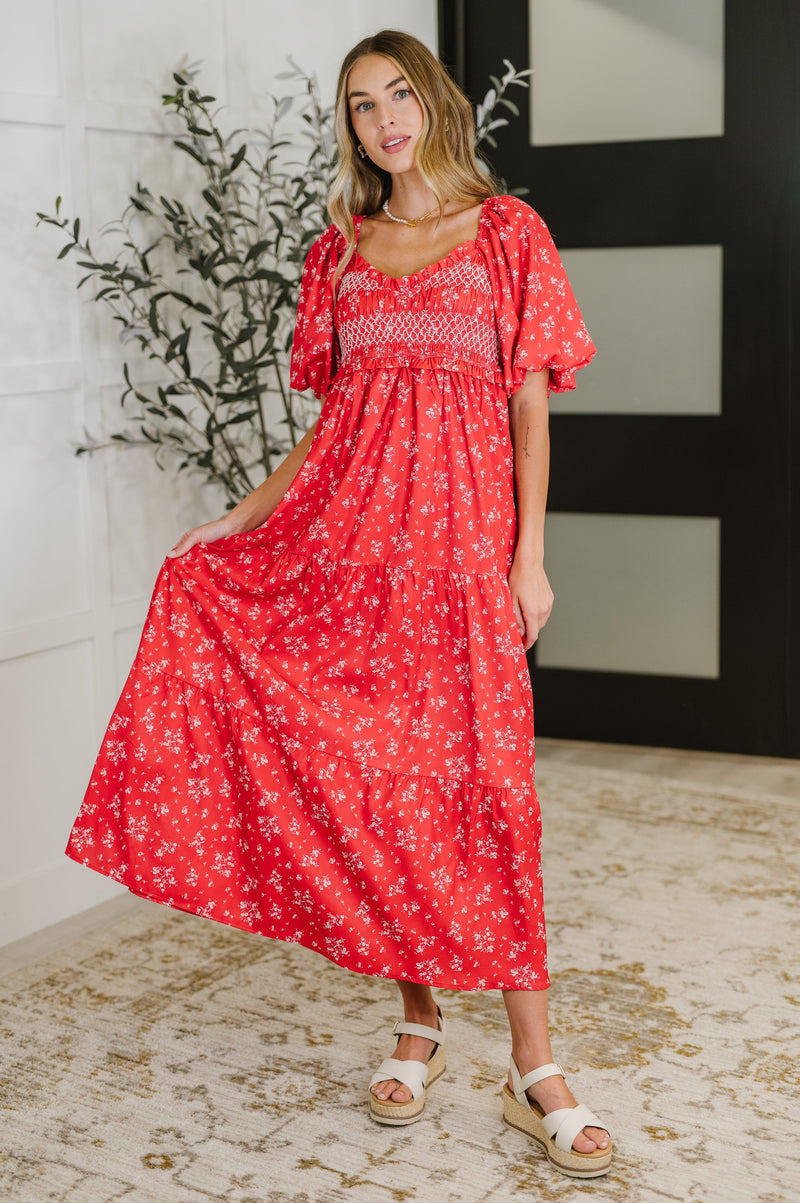Hazel Blues® |  Petals & Promises V-Neck Dress in Red Multi