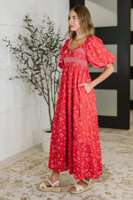 Hazel Blues® |  Petals & Promises V-Neck Dress in Red Multi