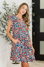 Hazel Blues® |  Petal to the Metal Flutter Sleeve Dress in Navy/Coral