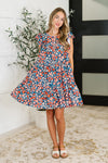 Hazel Blues® |  Petal to the Metal Flutter Sleeve Dress in Navy/Coral